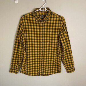 Eddie Bauer Mens Classic Fit Yellow Black Plaid Flannel Button-Down Shirt Medium